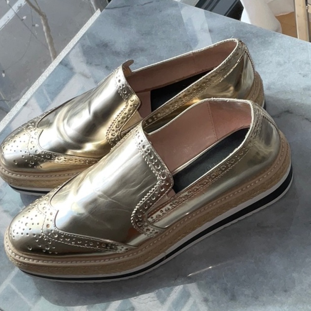 Zara Metallic Gold Platform Loafers